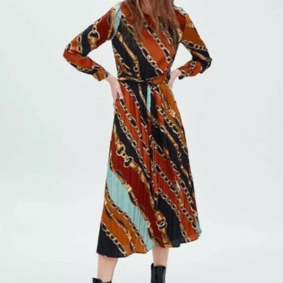 Zara Dresses Zara Chain Link Print Silky Dress Poshmark